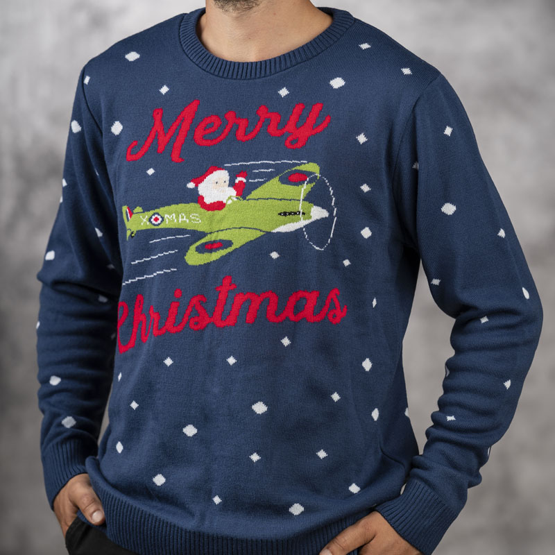 santa in a spitfire 2021 christmas jumper knit sweatshirt modelled lifestyle 2